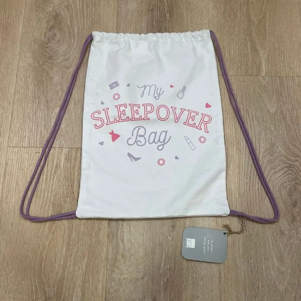RGI Home, My Sleepover Bag, Girl’s White Drawstring Bag Pink & Purple NWT *FLAW*